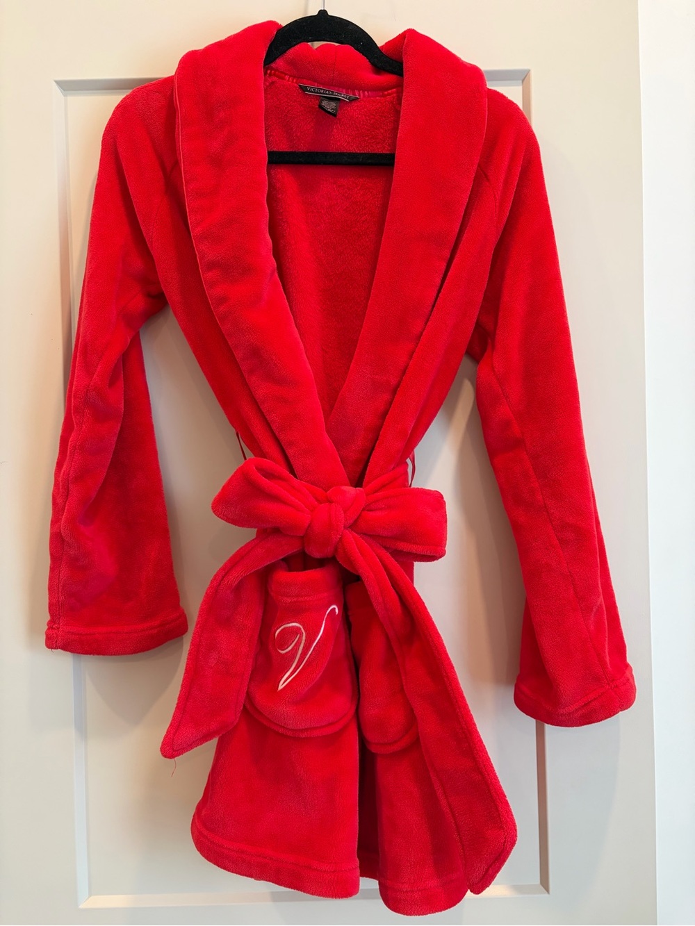 Victoria's Secret XS/S Red Plush Robe with Monogram Pocket